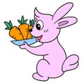 the rabbit is carrying lots of carrots