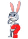 Rabbit cartoon character and big red question mark on white background. 3d rendering. Illustration for advertising Royalty Free Stock Photo