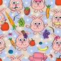 Rabbit cat fruit seamless pattern