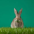 And white markings prominent ears and is chewing on blades of grass Royalty Free Stock Photo