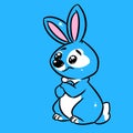 Rabbit cheerful kind smile blue postcard cartoon illustration