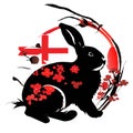 Rabbit, cherry blossom, japanese-style image AI generated