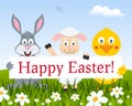 Rabbit, Chick, Lamb with Happy Easter Sign Royalty Free Stock Photo