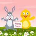 Rabbit and Chick Wishing a Happy Easter Royalty Free Stock Photo