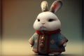 Rabbit in the Chinese New Year costume. 3D rendering.