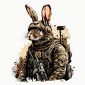 Cute and Courageous Rabbit Commando Design for Stock Photos - Generative AI