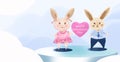 Rabbit couple on Valentine\'s Day,Valentine\'s day banner, background, flyer, placard with cute rabbit