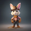 Rabbit Cowboy 3d Rendering In Vray Style