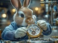 Anthropomorphic Rabbit Watchmaker Crafting Timepiece Royalty Free Stock Photo