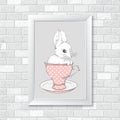 Rabbit in the cup. Hand drawing. Vector illustration