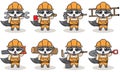 Cute cartoon of Raccoon being a handyman with big tools. Royalty Free Stock Photo