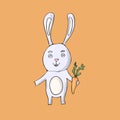 Rabbit cute on orange background. Isolated cartoon vector character