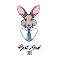 Rabbit dad. Happy Fathers day greeting card. Bunny Father. Mens shirt, Tie, Necktie. Best dad ever text. Dad greeting. Vector.