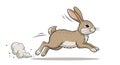 Rabbit is depicted in mid leap with exaggerated speed lines and a cloud of Royalty Free Stock Photo