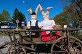 Rabbit dolls on old cart in Holloko village, Hungary