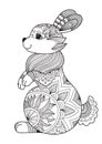 Rabbit doodle coloring book page. Easter bunny. Antistress for adult. Zentangle style. Chinese symbol of the year the rabbit in