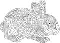 Rabbit in doodle style, line drawing for coloring for adults and children. unique patterns. Line art design for antistress colouri