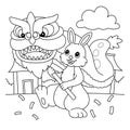 Rabbit Dragon Dancing Coloring Page for Kids