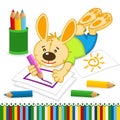 Rabbit drawing pencils Royalty Free Stock Photo