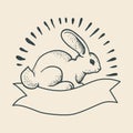 A rabbit drawing in the style of a traditional tattoo. Old school. Royalty Free Stock Photo