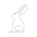 The rabbit is drawn with one solid line in a minimalist style. The design is suitable for modern tattoos, decor, logo, badge