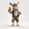Stylish 3d Rabbit With Beer Bottle: A National Geographic Inspired Illustration