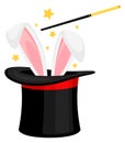 Rabbit ears appear in top hat. Magician show Royalty Free Stock Photo