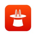 Rabbit ears appearing from a top magic hat icon digital red Royalty Free Stock Photo