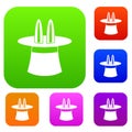 Rabbit ears appearing from a top magic hat set collection Royalty Free Stock Photo
