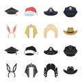 Rabbit ears, judge wig, cowboy. Hats set collection icons in black,cartoon style vector symbol stock illustration web.