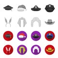 Rabbit ears, judge wig, cowboy. Hats set collection icons in monochrome,flat style vector symbol stock illustration web.