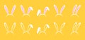 Rabbit ears. Pink easter mask of bunny rabbit ears. Cartoon headband and costume of rabbit. Funny icon set isolated on yellow Royalty Free Stock Photo