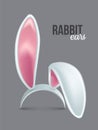 Rabbit ears realistic 3d vector illustration. Easter bunny ears kid headband, mask collection. Hare costume pink cartoon Royalty Free Stock Photo