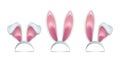 Rabbit ears realistic 3d vector illustrations set. Easter bunny ears kid headband, mask collection. Hare costume pink Royalty Free Stock Photo