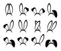 Rabbit ears silhouettes vector illustrations set. Easter bunny ears kid headband, mask collection. Hare costume contour Royalty Free Stock Photo