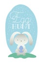 Rabbit with easter egg painted and font in the camp Royalty Free Stock Photo