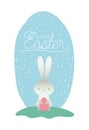 Rabbit with easter egg painted and font in the camp Royalty Free Stock Photo