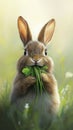 A rabbit is eating a green leaf Royalty Free Stock Photo