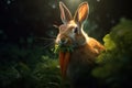 Rabbit eats a carrot. Easter bunny. Generative ai image.
