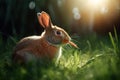 Rabbit eats a carrot. Easter bunny. Generative ai image.