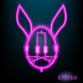 Rabbit Egg Easter LED circuit neon lamp with Pink color. dark background. illustration. vector. graphic design.