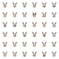 Rabbit face emoticons filled outline icons set