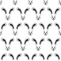 Rabbit faces seamless vector background. Cute monochrome bunny pattern. Simple bunnies illustration repeating tile black on white.
