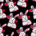 Rabbit fall in love expression happy, funny bunny be enamored, be taken animal, cute, pet, smile, fun,cartoon seamless pattern