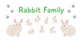 Rabbit family with cute little bunnies in different poses isolated on white Royalty Free Stock Photo