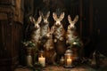 Rabbit family in an old house with getting ready for Christmas