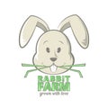 Rabbit farm logo design. Vector illustration of rabbit eating grass.