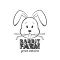 Rabbit farm logo design. Vector illustration of rabbit eating grass.