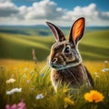 Rabbit in a Field of Spring Flowers
