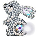 Rabbit figurine made of precious stones in the form of a brooch isolated on white background. Vector cartoon close-up